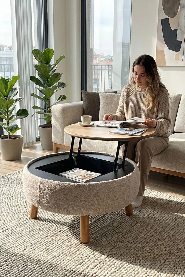 İriva Sandıklı Mekanizmalı Orta Sehpa/Bench, Sütlü Kahve